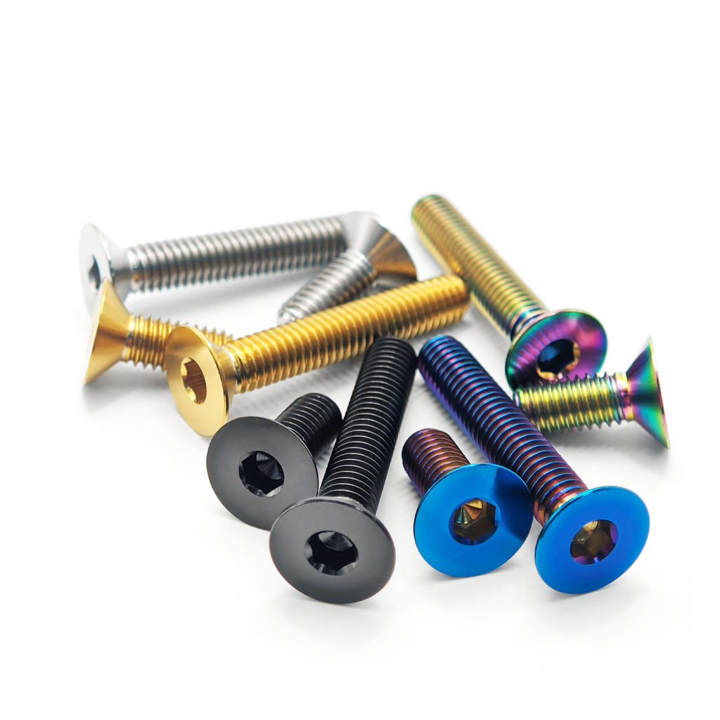 Bike Stem Countersunk Screw M6 x 25 30 35 40mm Titanium Alloy Flat Head Headset Cap Bolt Bike Headset Stem Top Cap Fixing Bolts