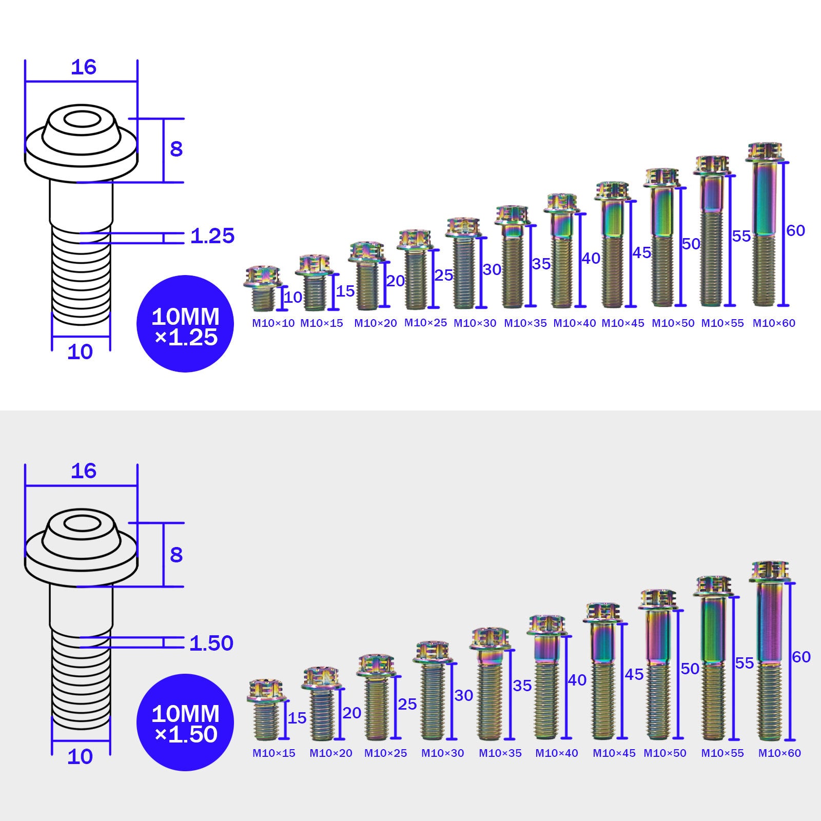 M10x10~90mm Titanium Bolts Pitch 1.25/1.5mm Hexagon Head Flanged Screws for Motorcycle Accessory Parts Secondary image