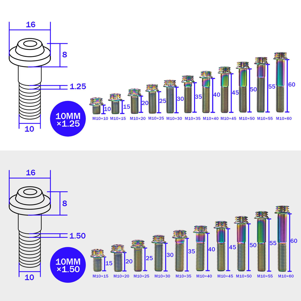 M10x10~90mm Titanium Bolts Pitch 1.25/1.5mm Hexagon Head Flanged Screws for Motorcycle Accessory Parts