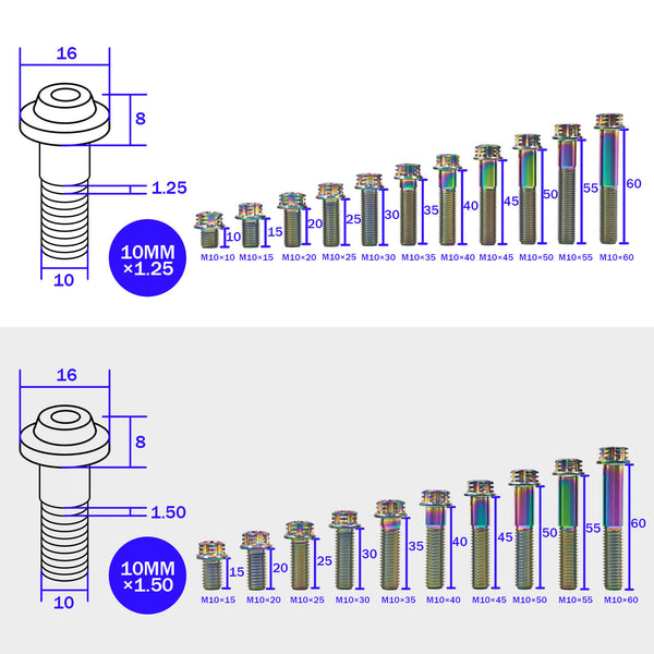 M10x10~90mm Titanium Bolts Pitch 1.25/1.5mm Hexagon Head Flanged Screws for Motorcycle Accessory Parts