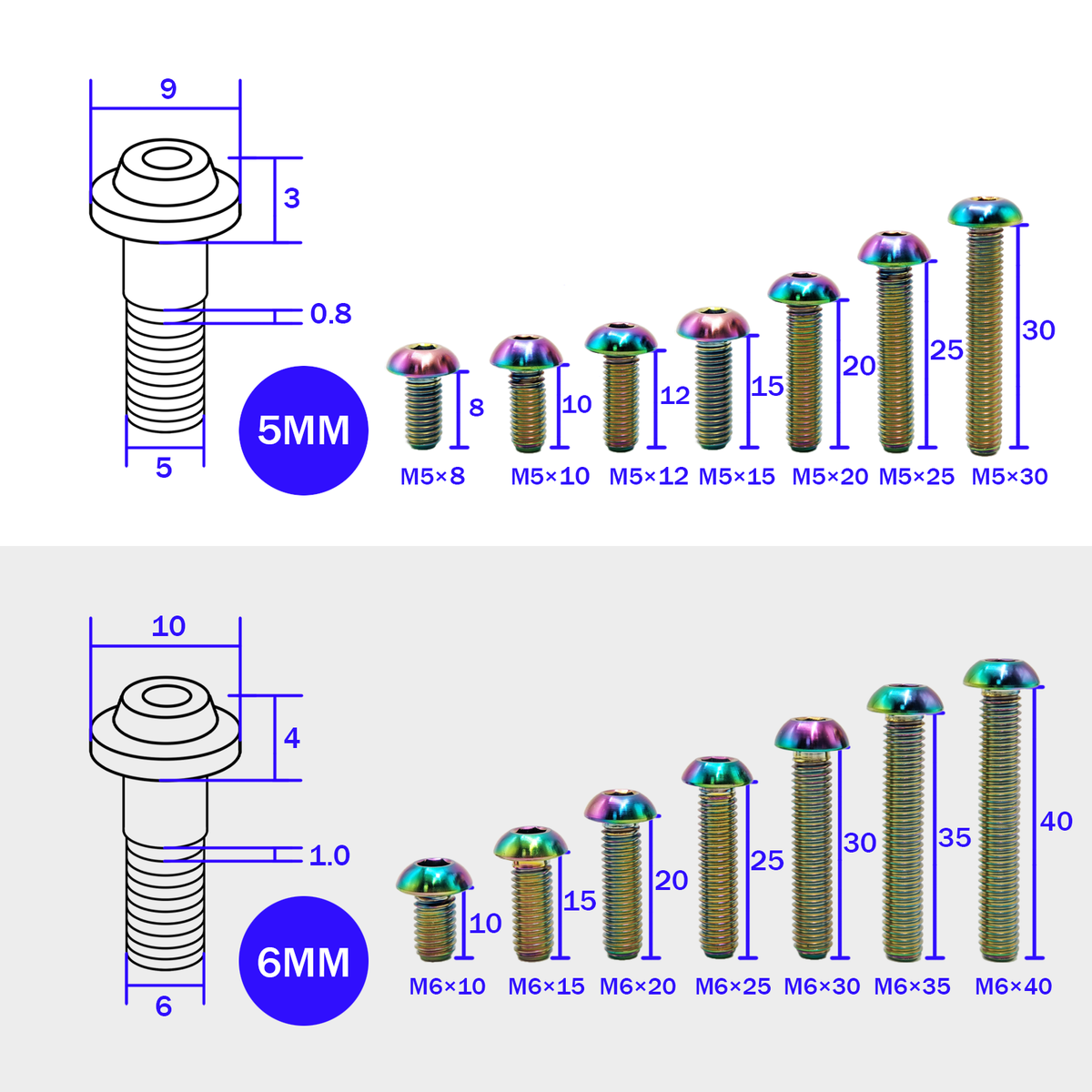 TC4 Titanium Bolts Bicycle Water Bottle Cage M5x8 10 12mm Button Head Allen Key Bolt Disc Brake Cycle Rotor Screws