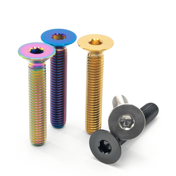 Bike Stem Countersunk Screw M6 x 25 30 35 40mm Titanium Alloy Flat Head Headset Cap Bolt Bike Headset Stem Top Cap Fixing Bolts