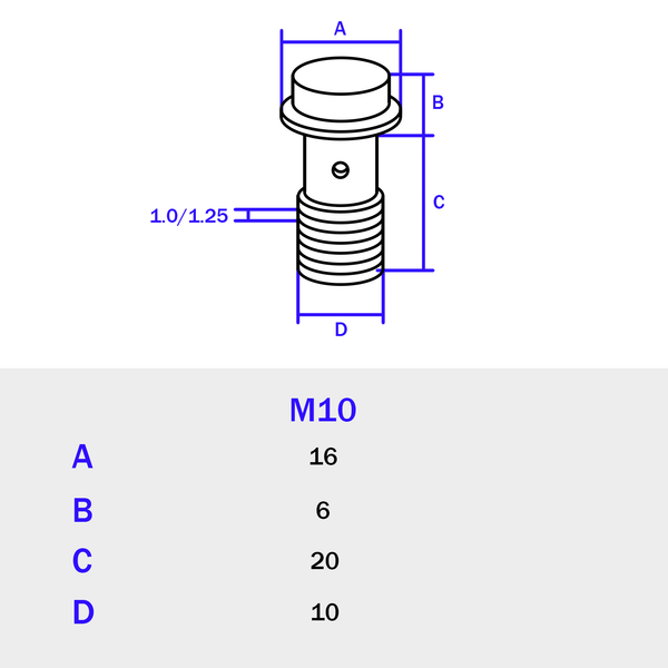 M10 Metric Banjo Bolt for Brake Line Adapter Fitting for Master Cylinder Caliper Clutch System TC4 Grade 5 Titanium Screws