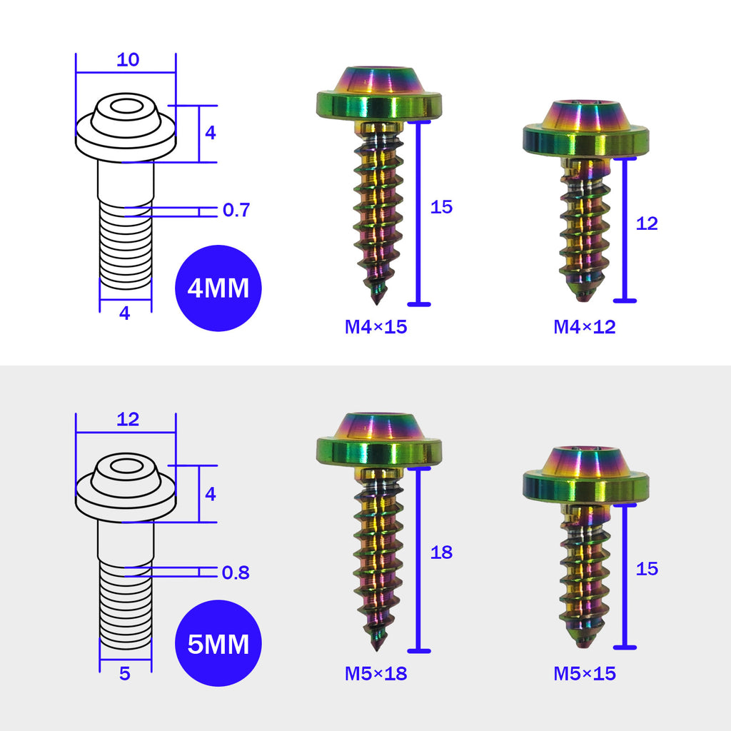 Titanium Bolt M4 x12 15mm M5 x 15 18mm Self-Tapping Torx Head Screws for Bike Motorcycle Car Boat Ti Fasteners