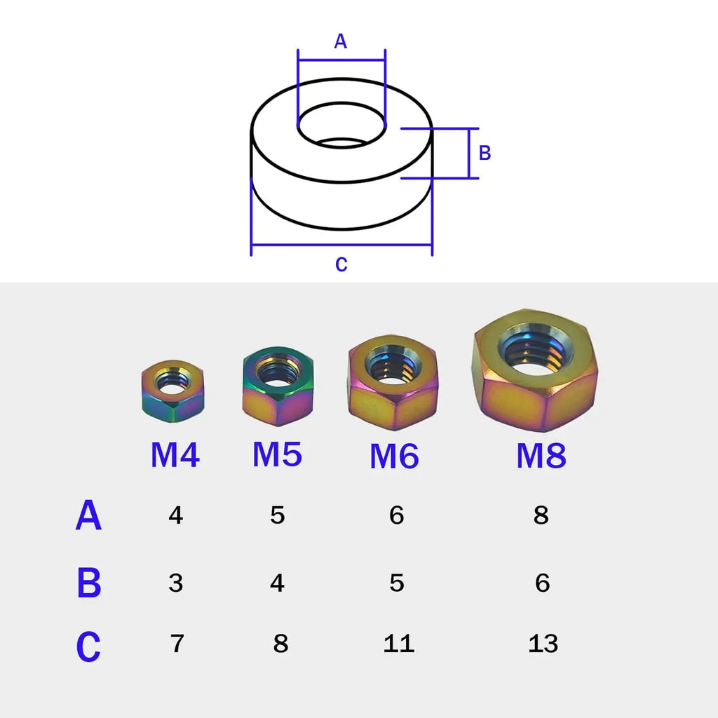 TC4 Titanium Alloy Hex Nut M4 M5 M6 M8 for Bike Motorcycle Car Boat Accessory Parts