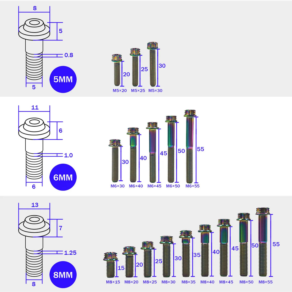 M5 M6 M8 x 15 20 25 30 35 40 45 50 55mm Flanged Hex Head Bolts, TC4/Gr5 Titanium Alloy Screws Strenth 10.9