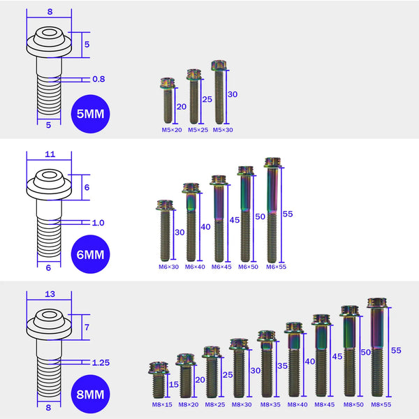 M5 M6 M8 x 15 20 25 30 35 40 45 50 55mm Flanged Hex Head Bolts, TC4/Gr5 Titanium Alloy Screws Strenth 10.9