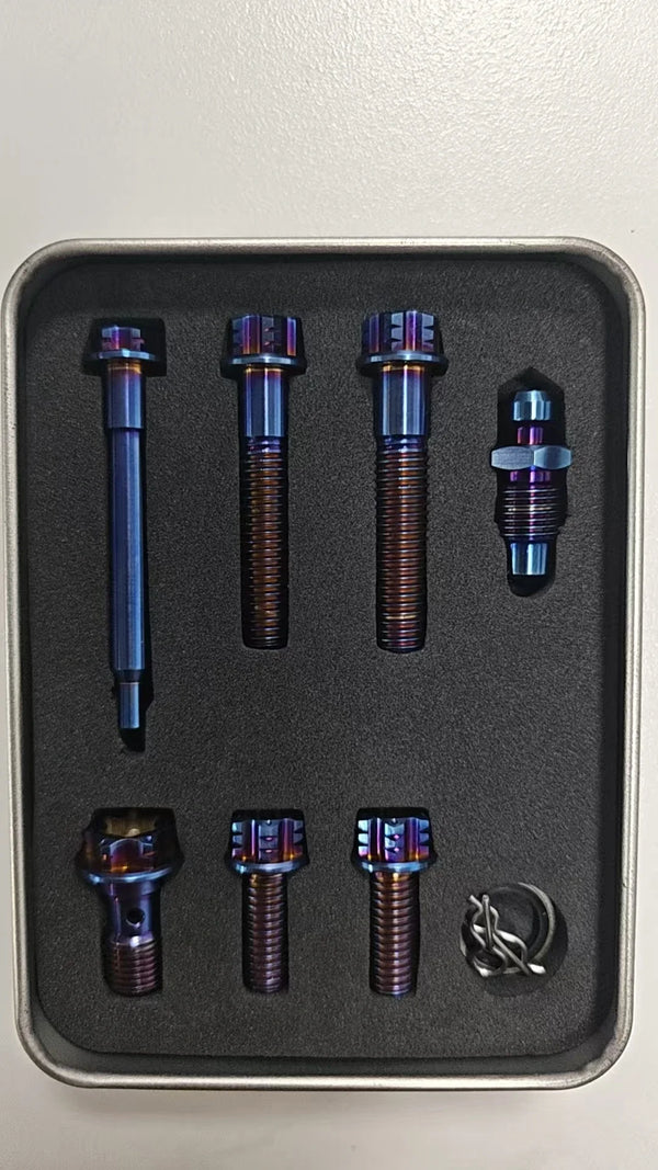 1Set Gr5 Titanium Alloy Bolt Kits for Motorcycle Brembo Brake Caliper Double-Line Bleeder Joint Hollow Caliper Pin