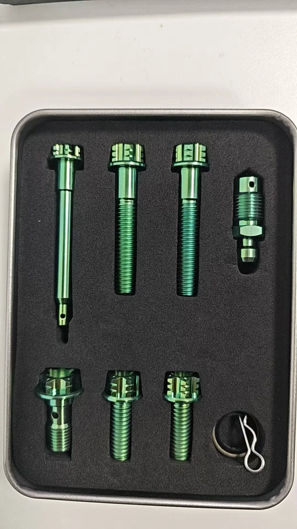 1Set Gr5 Titanium Alloy Bolt Kits for Motorcycle Brembo Brake Caliper Double-Line Bleeder Joint Hollow Caliper Pin
