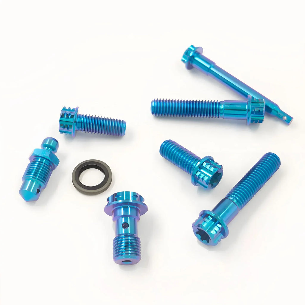 1Set Gr5 Titanium Alloy Bolt Kits for Motorcycle Brembo Brake Caliper Double-Line Bleeder Joint Hollow Caliper Pin