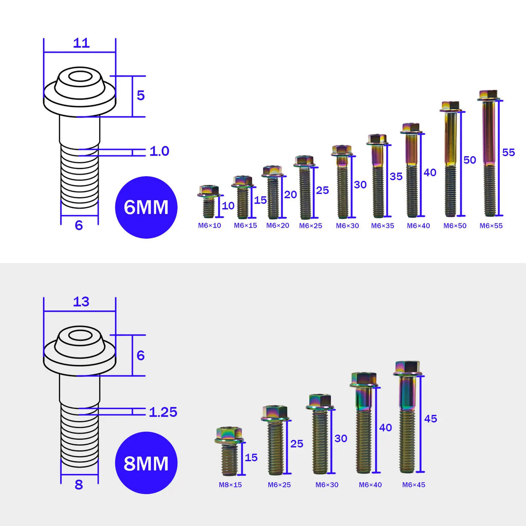 Titanium Bolt M6 / M8 Hex Head Screws for Bike MTB Bike Motorcycle Bicycle Lightweight Fasteners