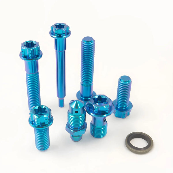 1Set Gr5 Titanium Alloy Bolt Kits for Motorcycle Brembo Brake Caliper Double-Line Bleeder Joint Hollow Caliper Pin
