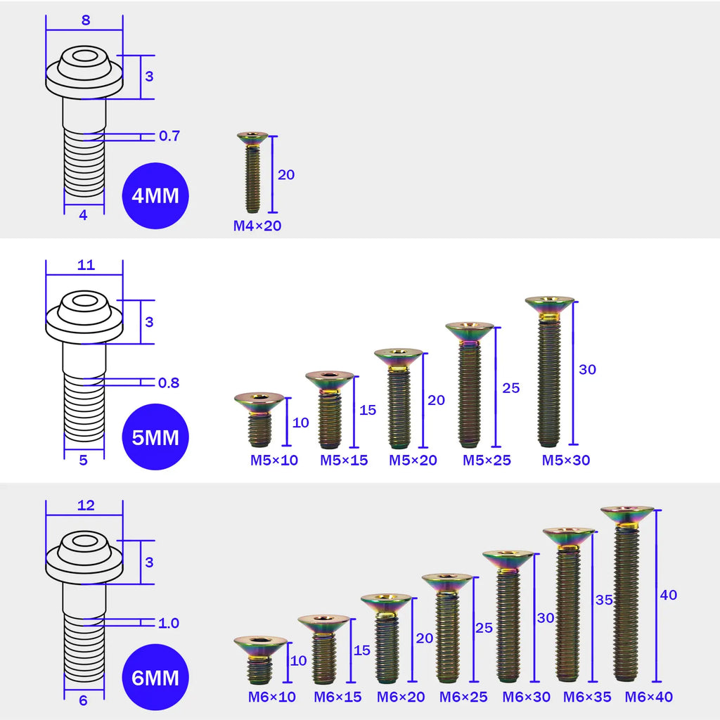 Titanium Bolt M4 M5 M6 Countersunk Screws for Bike Car Scooter Skateboard - Hardware Accessory