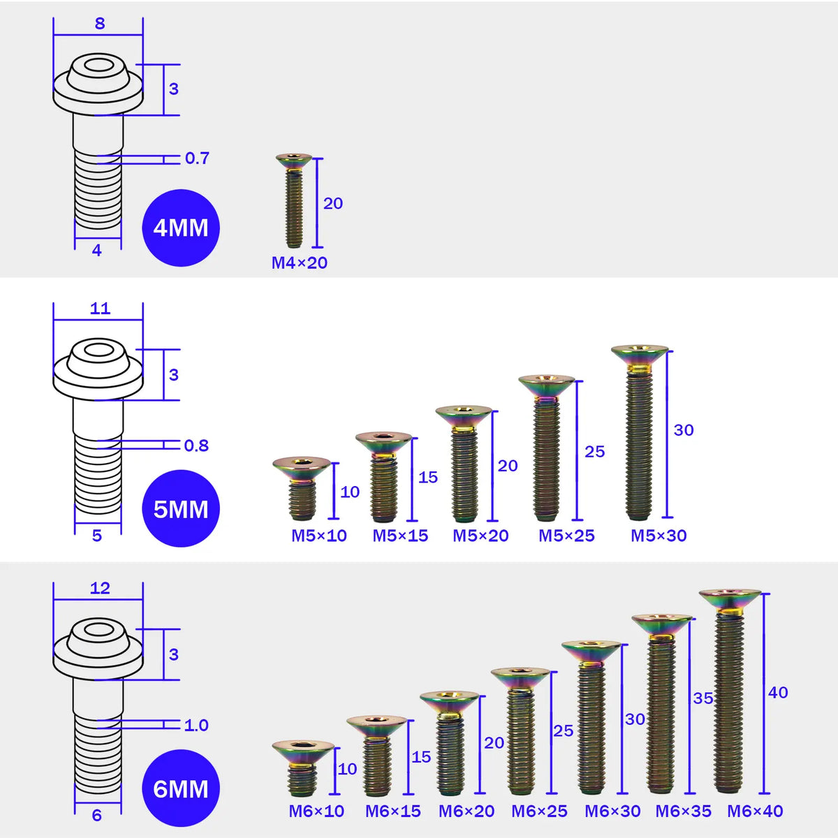 Titanium Bolt M4 M5 M6 Countersunk Screws for Bike Car Scooter Skateboard - Hardware Accessory