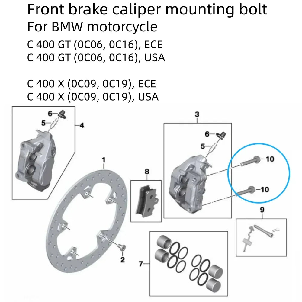 2Pcs Titanium Bolt Front Brake Caliper Mounting Screws for BMW Motorcycle C400 GT C400 X